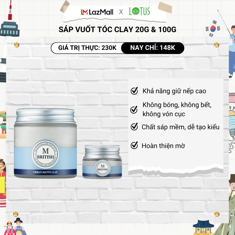Sáp vuốt tóc cao cấp BRITISH M Urban Matte Clay - 20g