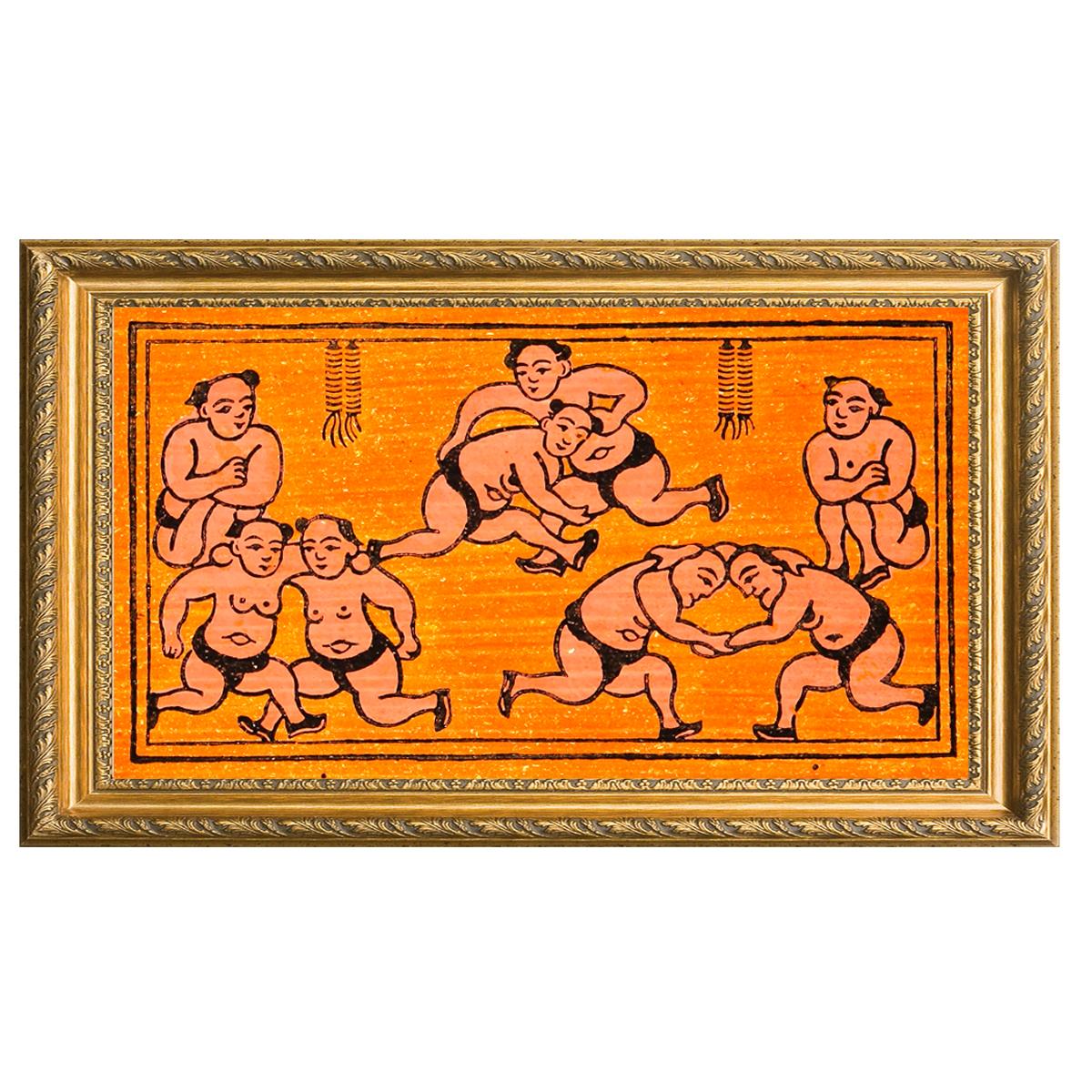 Tranh Đông Hồ - Bức Đấu vật - không kèm khung tranh Dong Ho folk paintings - Viet Nam national cultural heritage