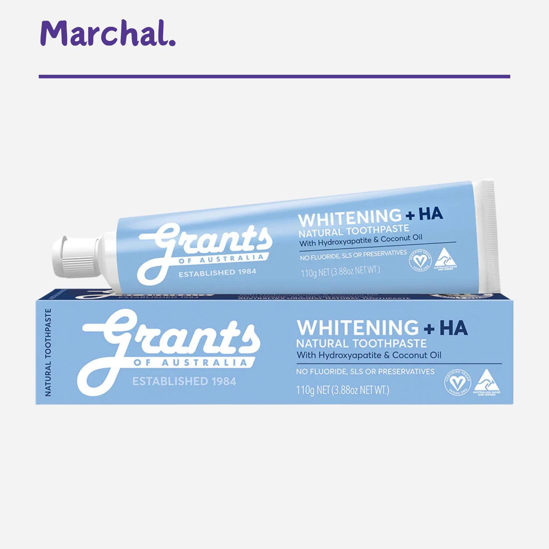 Kem Đánh Răng Hữu Cơ Trắng Răng + HA Grants of Australia 110g Trắng Răng Vượt Trội, Tái Khoáng Men Răng, Giảm Ê Buốt