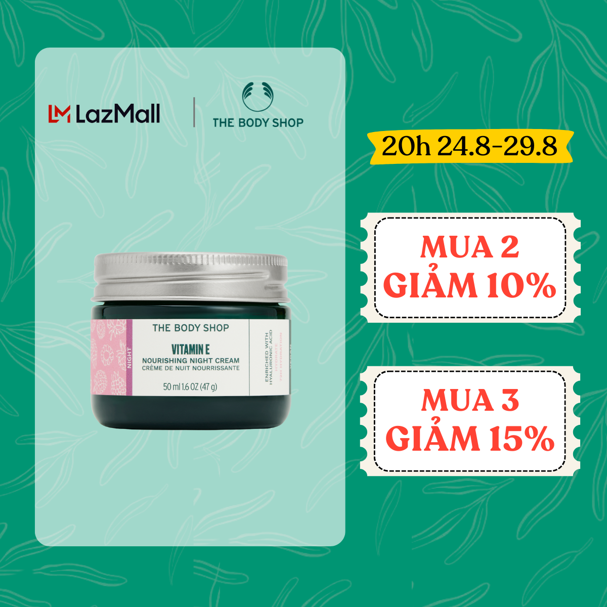 Kem Dưỡng Ẩm Ban Đêm Vitamin E Nourishing Night Cream 50ML The Body Shop