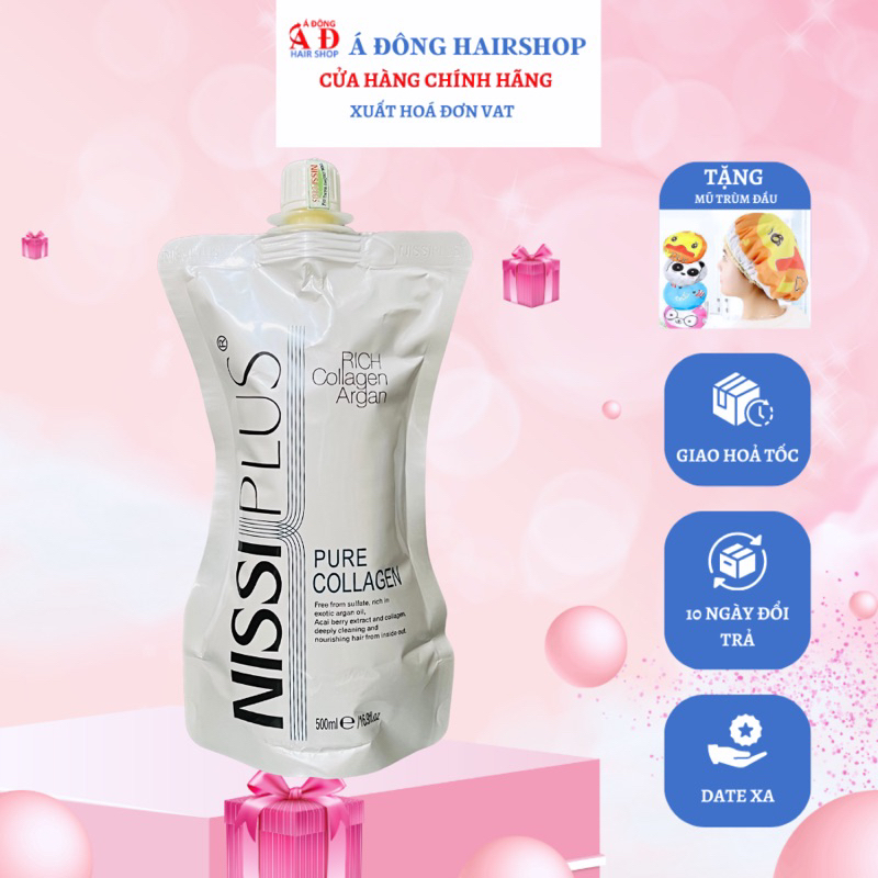Dầu hấp ủ tóc siêu mượt phục hồi tóc Nissiplus Pure Collagen (dạng túi) 500ml