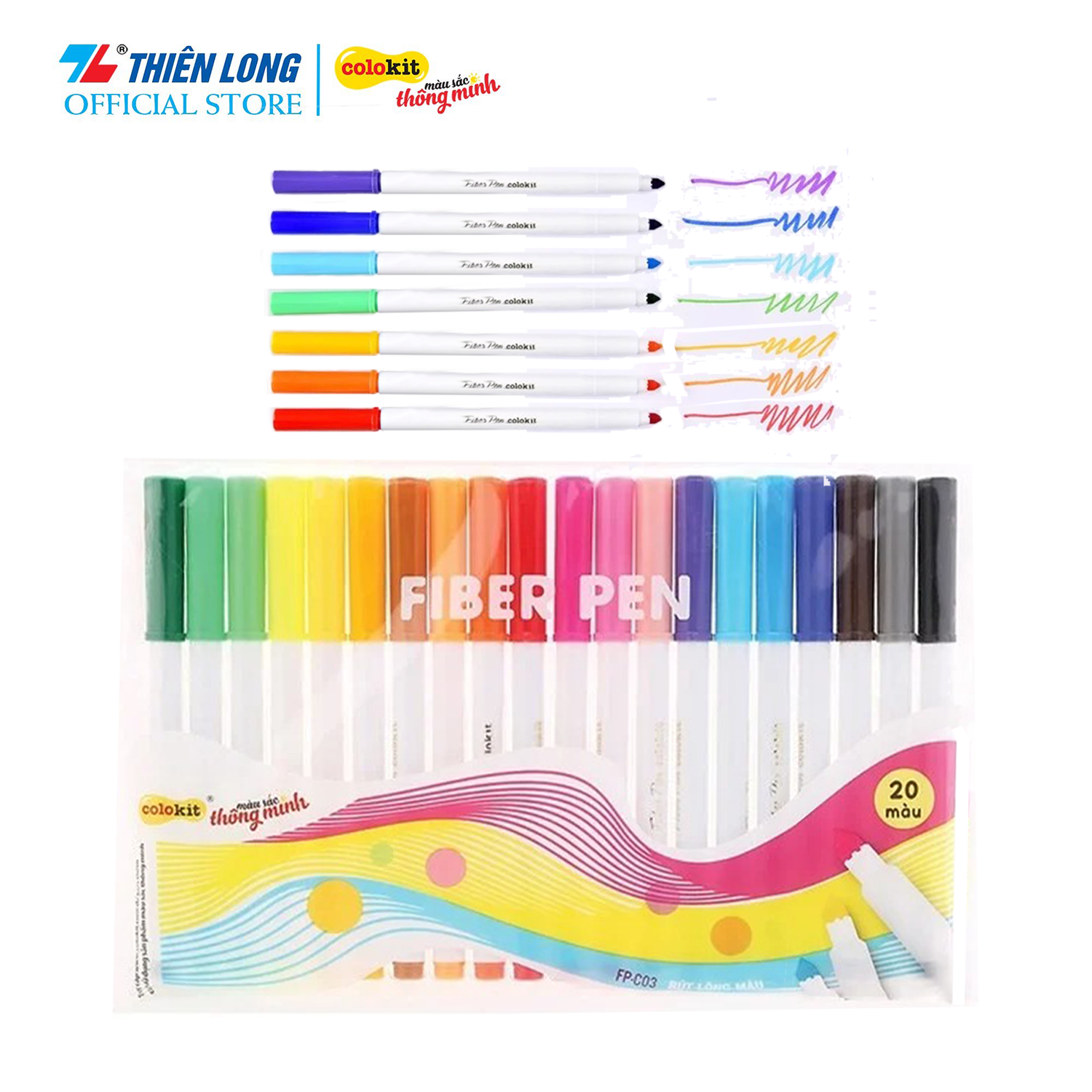 Bút lông màu Fiber Pen Colokit Thiên Long - Bộ 20 màu chuyên viết nét thanh
