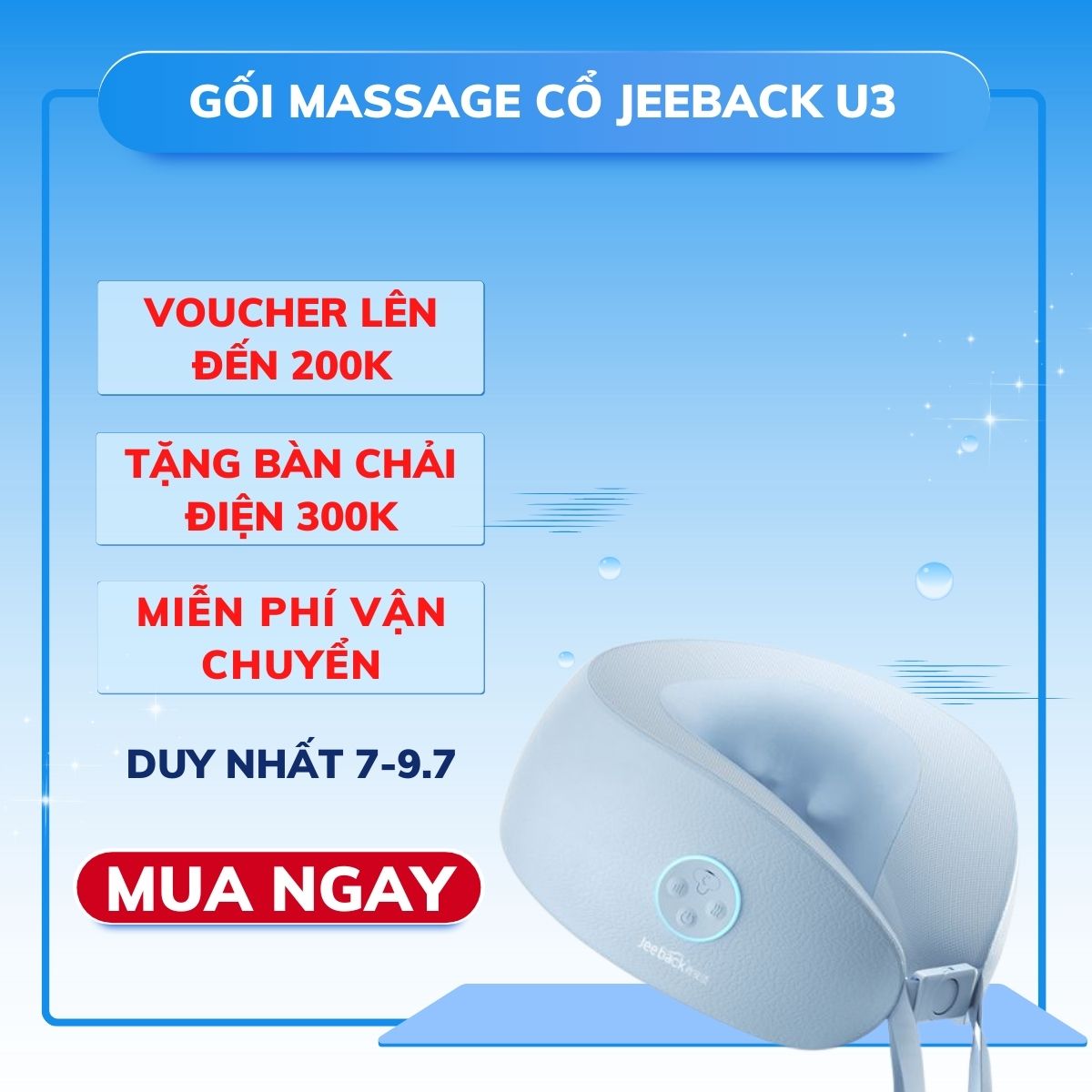 Gối massage cổ vai gáy Jeeback U3 đa năng nhanh chóng làm dịu cơn đau vai gáy với nhiệt nóng và con lăn, máy massage