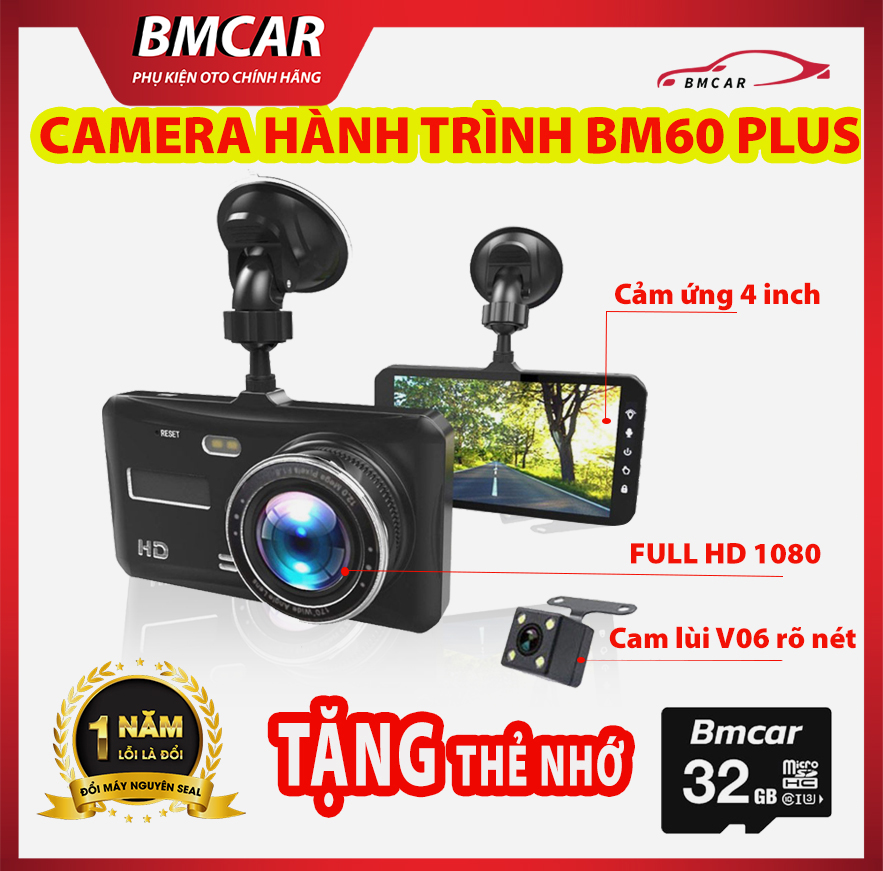 Camera hành trình ô tô Ống kính kép 4 inch Car DVR 1080P góc quay SIÊU RỘNG 170 độ, chức năng cảnh báo an toàn (BẢO HÀNH 12 THÁNG) – BM60 PLUS BMCar