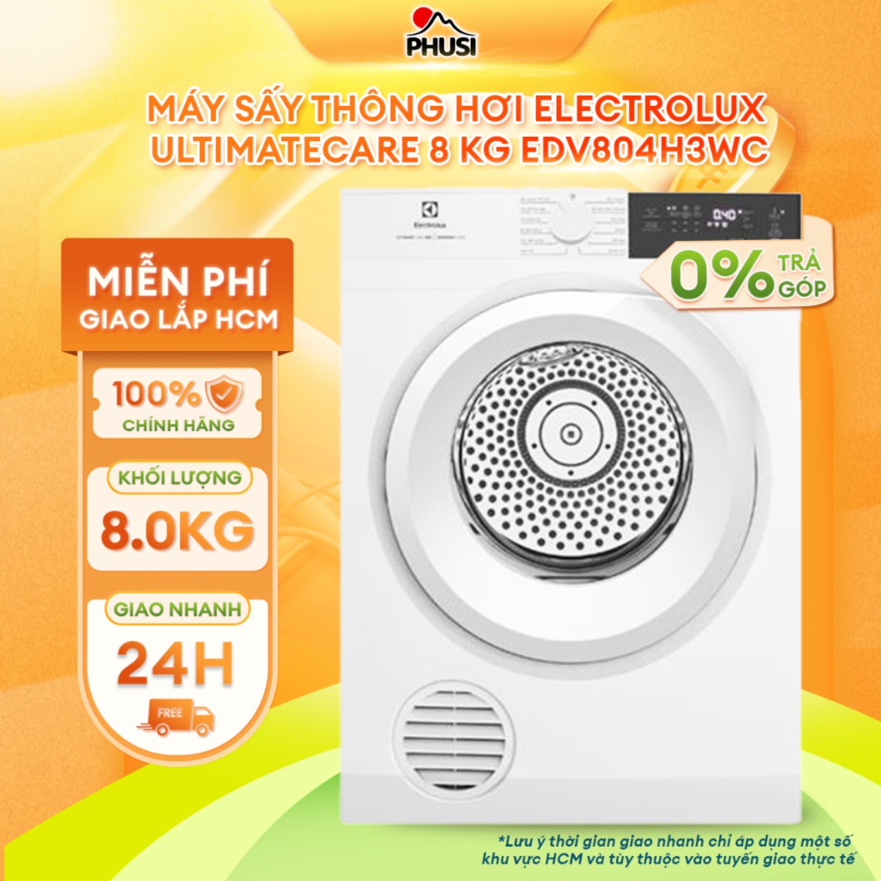 Trả góp 0% - bảo hành 2 năm - máy sấy thông hơi electrolux ultimatecare 8 kg edv804h3wc - hàng chính hãng - -