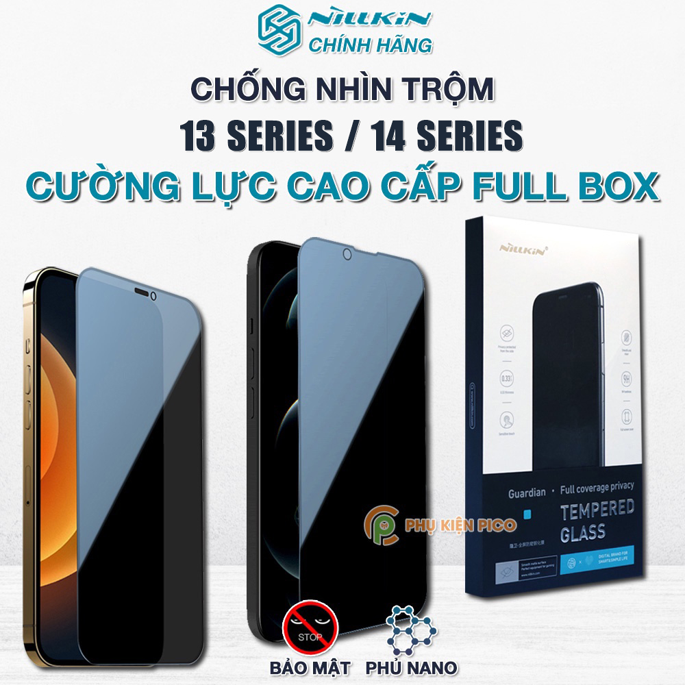 Kính cường lực chống nhìn trộm iPhone 13 Pro Max / 13 Mini / 14 Plus / 14 Pro Max / 15 Pro Max full màn viền đen siêu mỏng - Dán màn hình Iphone 14 Pro Max