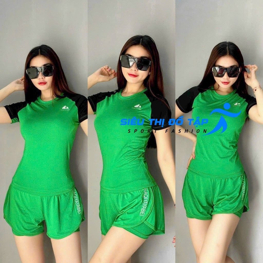 Quần Đùi 2 Lớp Kèm Áo Thun Tay Ngắn Đồ Tập Gym Nữ Áo Tập Yoga