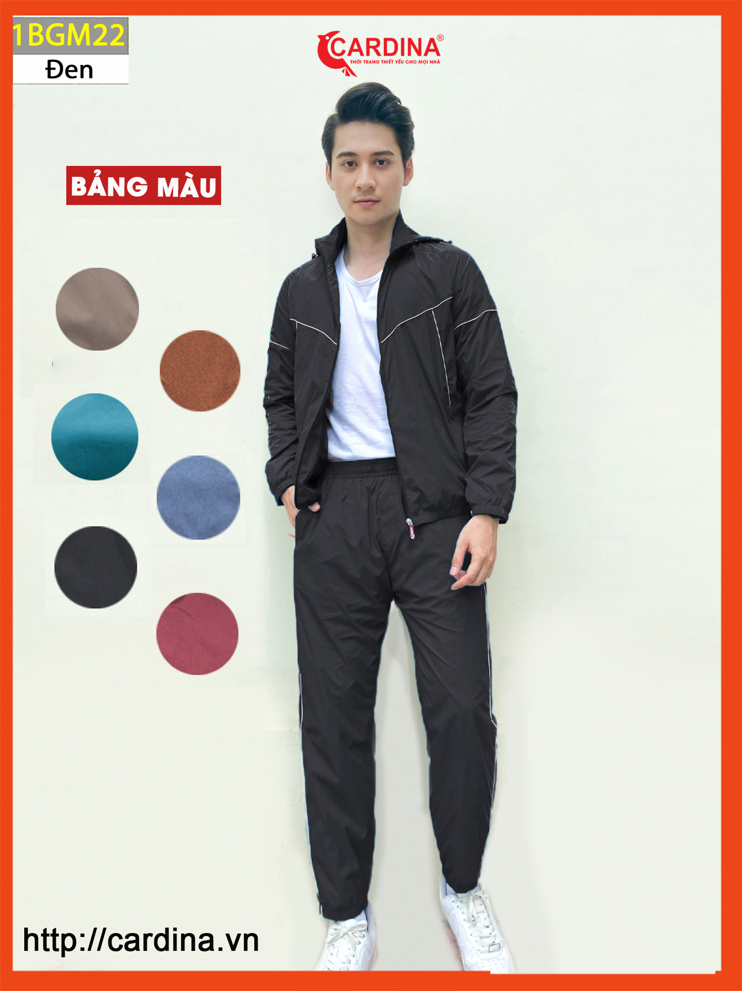 Bộ gió nam cardina chất gió trơn 2 lớp lót lưới cao cấp dáng thể thao 1bgm
