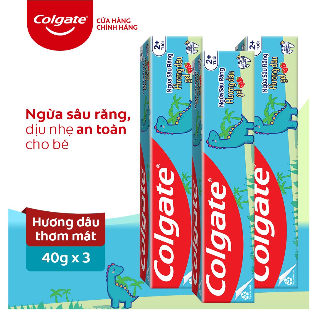HB gift Bộ 3 Kem đánh răng trẻ em khủng long hương dâu 40g