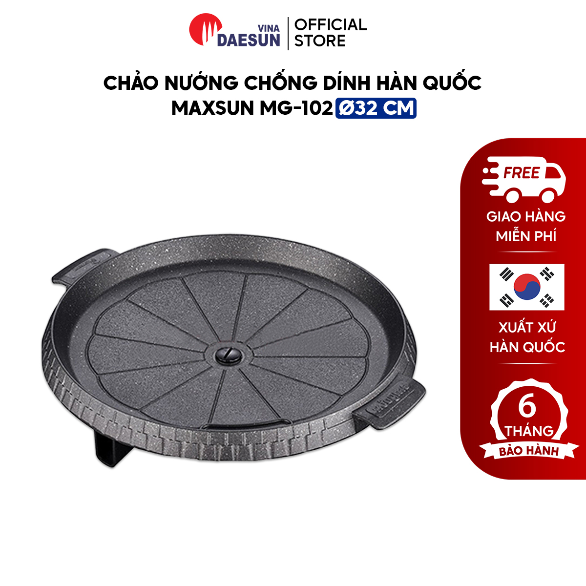 Chảo Nướng Chống Dính, Không Khói Maxsun (Tròn) - Lỗ Thoát Dầu Mỡ | 4 Lớp | Phủ Đá Cao Cấp |  Nhập Khẩu Hàn Quốc