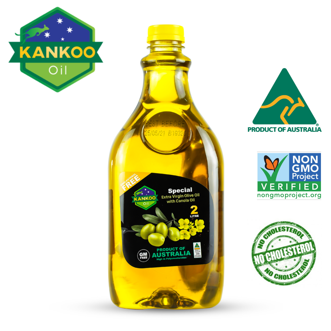 Dầu Oliu Hạt Cải Extra Virgin Olive Oil with Canola Oil hãng Kankoo - Chai 2 lít - nhập khẩu chính hãng từ Úc - dùng cho mọi món ăn, tốt cho sức khỏe