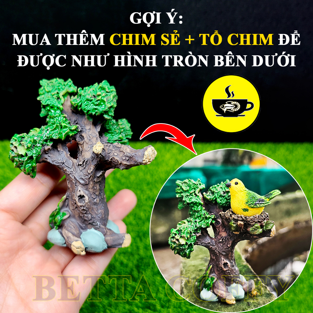 Mô hình chim sẻ và tổ chim cho các bạn trang trí bể cá non bộ tiểu cảnh, terrarium - 2