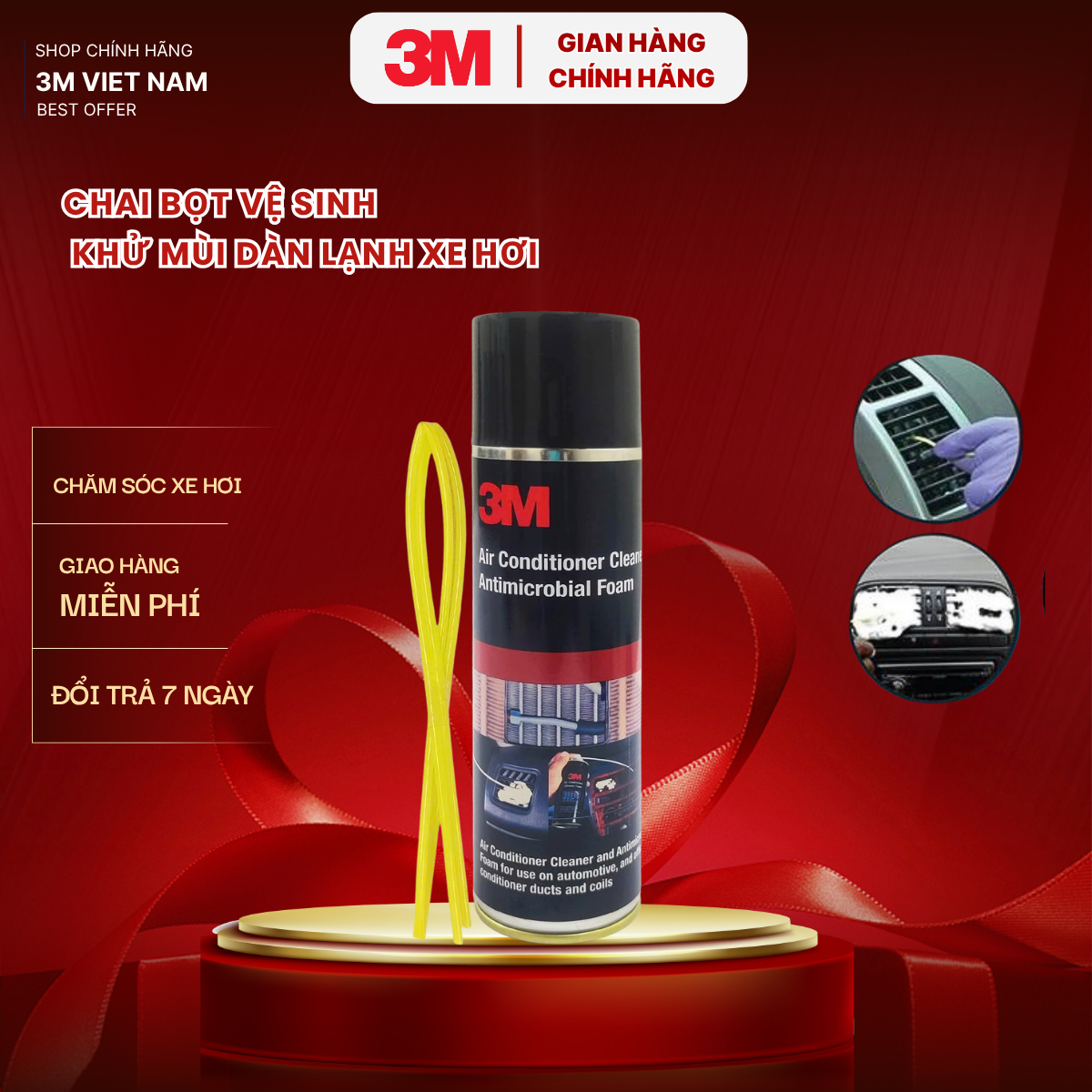 Dung Dich Vệ Sinh Dàn Lạnh Ô Tô dạng bọt 3M Air Conditioner Cleaner Foam 120g  - Khử mùi, vệ sinh dàn lạnh lâu ngày (Dùng được cho máy điều hòa gia đình) - 1 xe cần 2 chai
