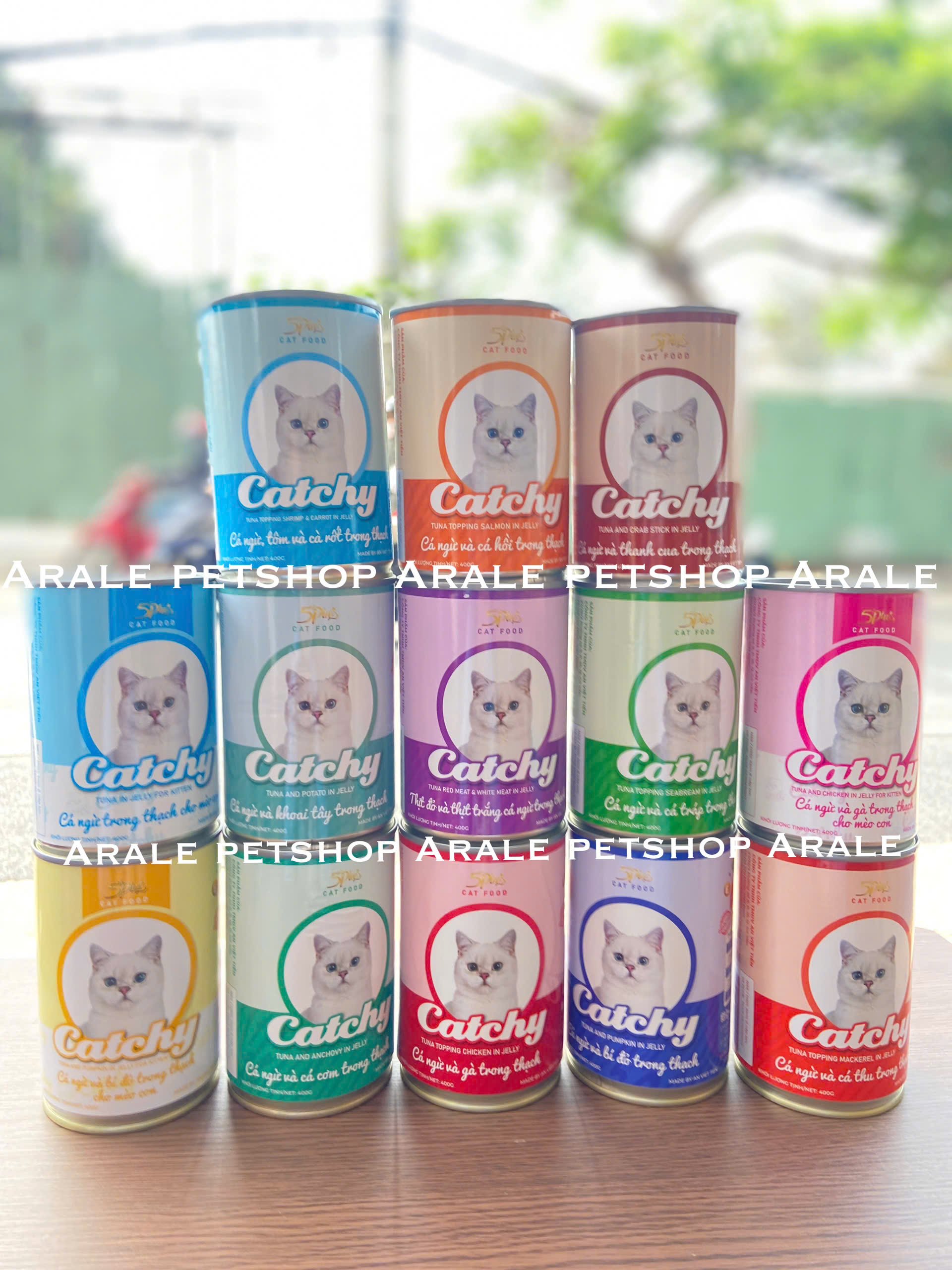 (COMBO 5 LON 5PLUS CATCHY MÈO TRƯỞNG THÀNH) PATE CHO MÈO TRƯỞNG THÀNH 5PLUS CATCHY DẠNG THẠCH NHIỀU VỊ LON 400G