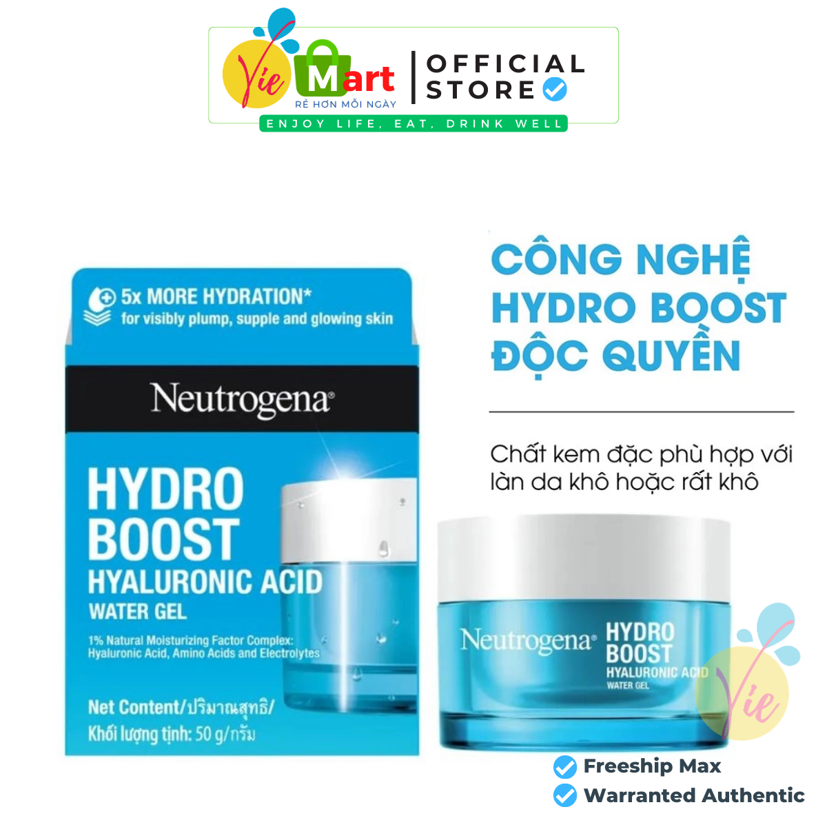 Kem dưỡng ẩm Neutrogena Hydro Boost Water Gel 50g cấp ẩm căng bóng da