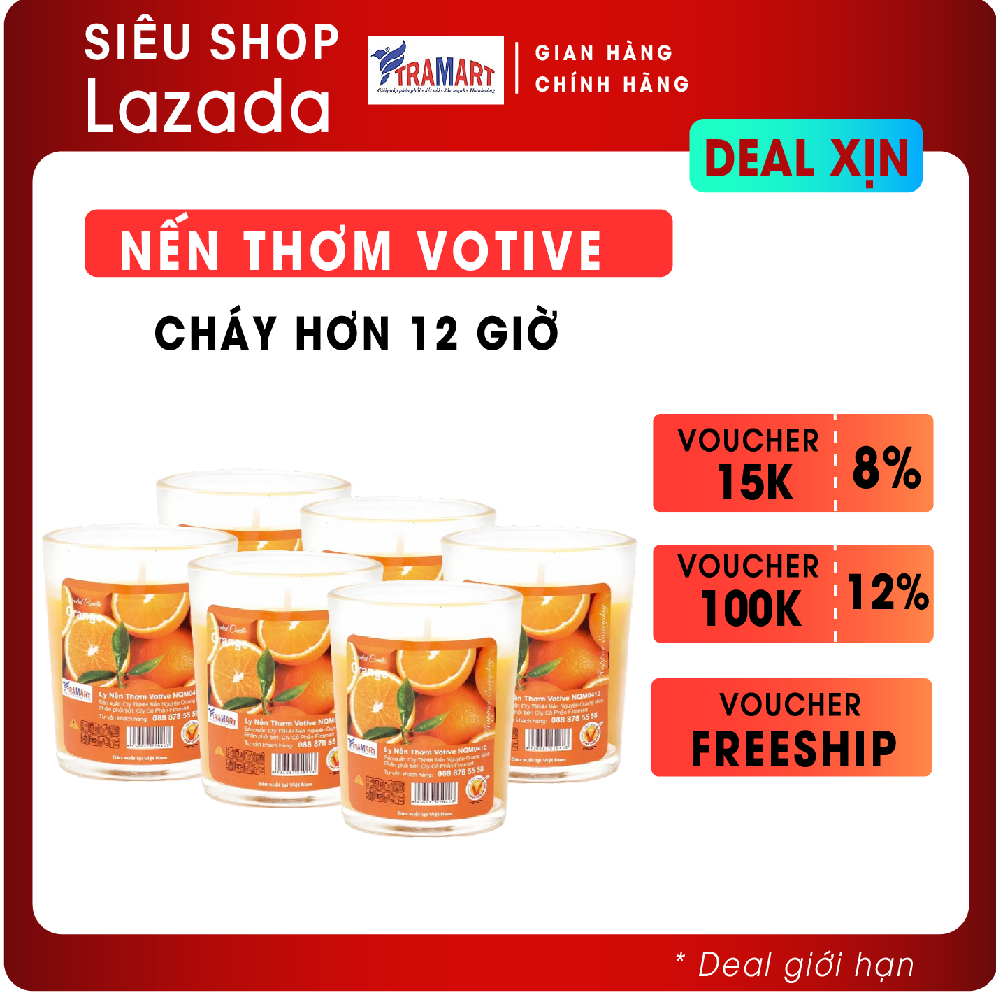 Hộp 6 ly nến thơm votive miss candle ftramart nqm0413 orange