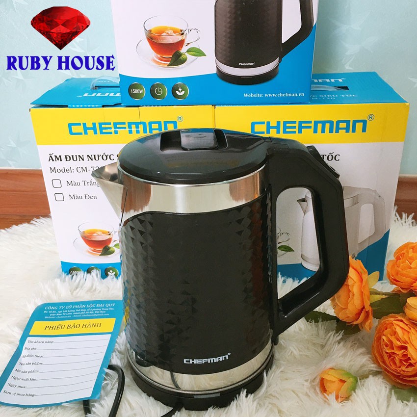 Ấm siêu tốc chefman cm-720 2l công suất 1500w, bảo hành chính hãng 12 tháng