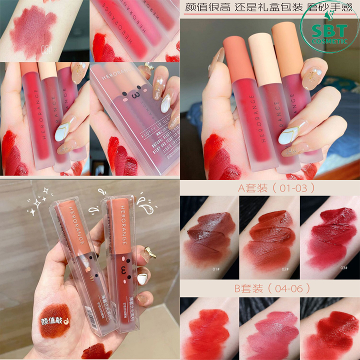 [HCM][SON MÔI ĐẸP] Set 3 Cây Son Kem Lì Herorange Fluffy Lip Glaze – Hàng Nội Địa Siêu Chất