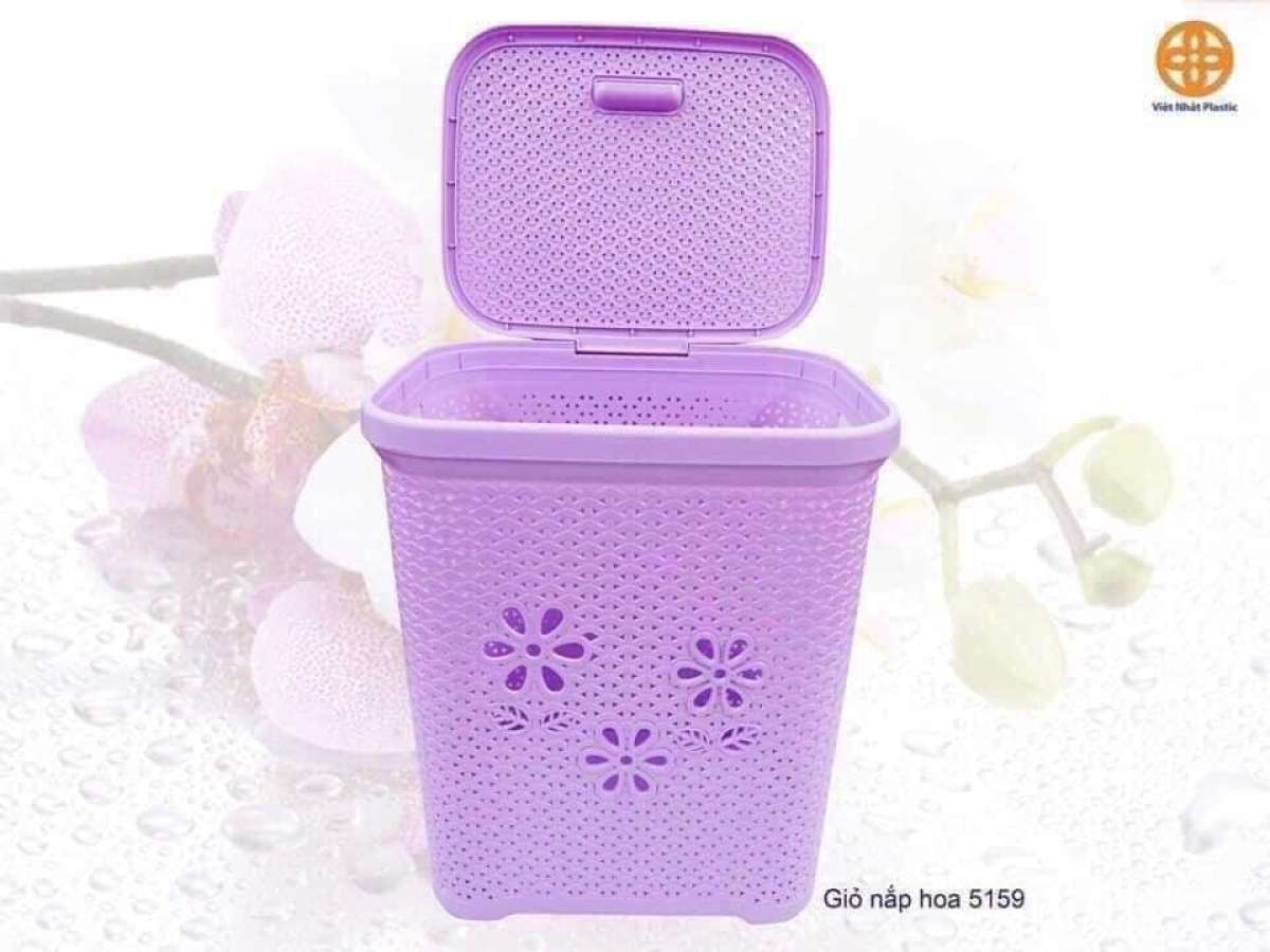 Giỏ đựng đồ có nắp nhựa Việt Nhật có kích thước 32x43x45cm cao cấp, giỏ nắp hoa