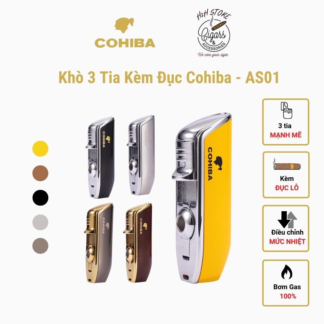 Khò cigar, bật lửa xì gà 3 tia kèm đục cigar - 5 màu - h2h store