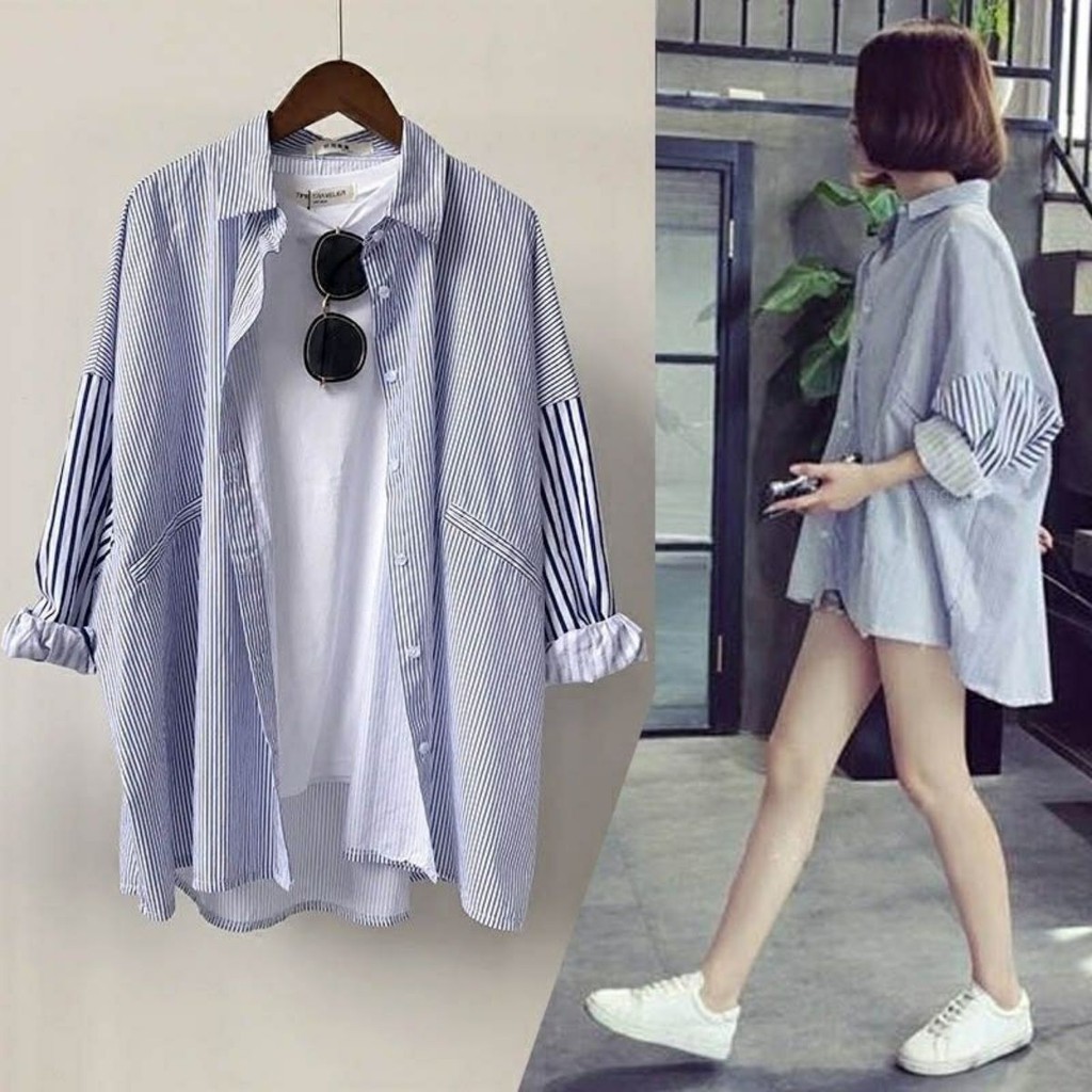 Áo khoác sơ mi nữ tay dài ulzzang sọc cực xinh