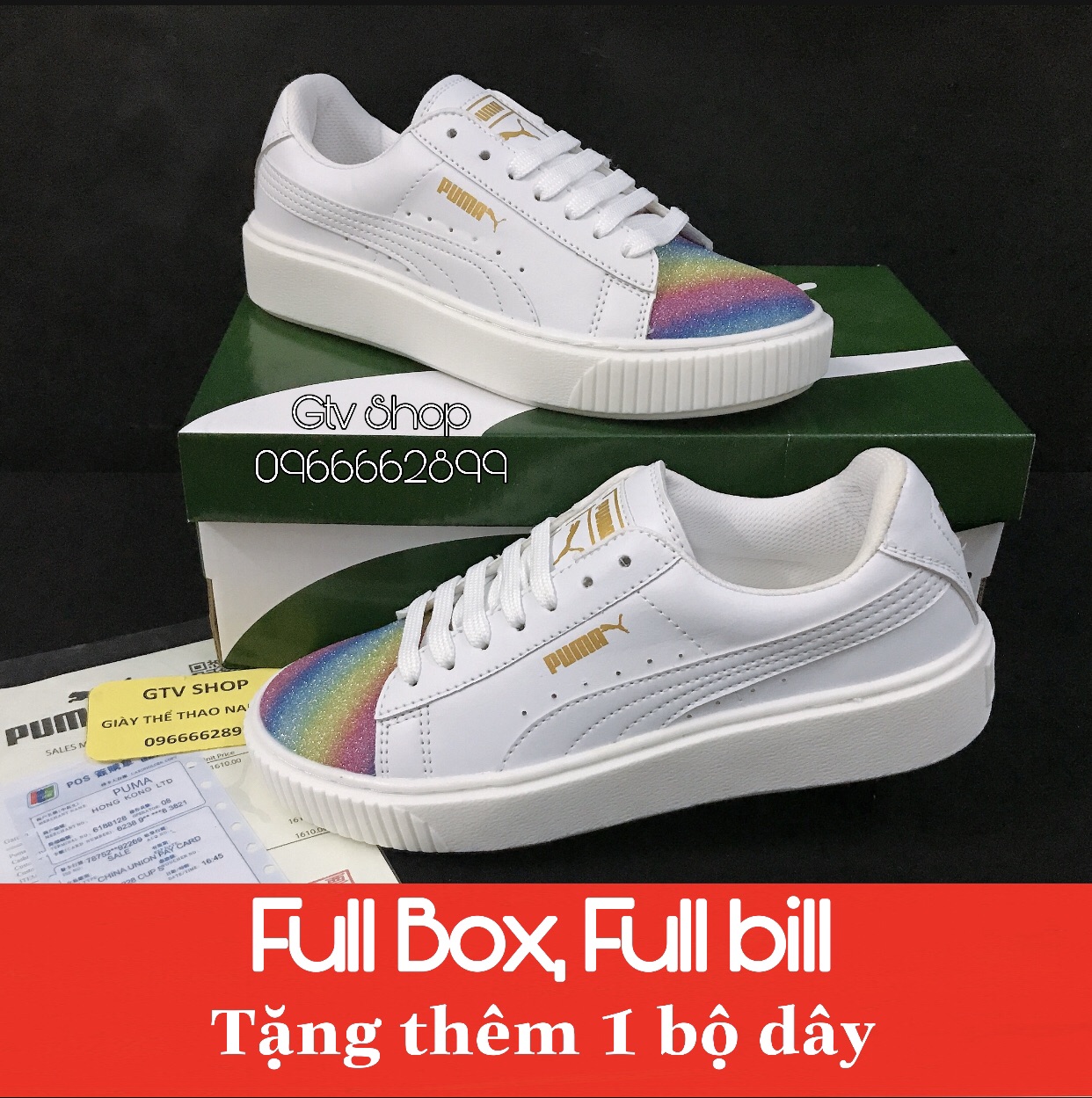 Full box - Full Bill - Tặng thêm bộ dây - Giày thể thao sneaker pu.ma mũi cầu vồng.