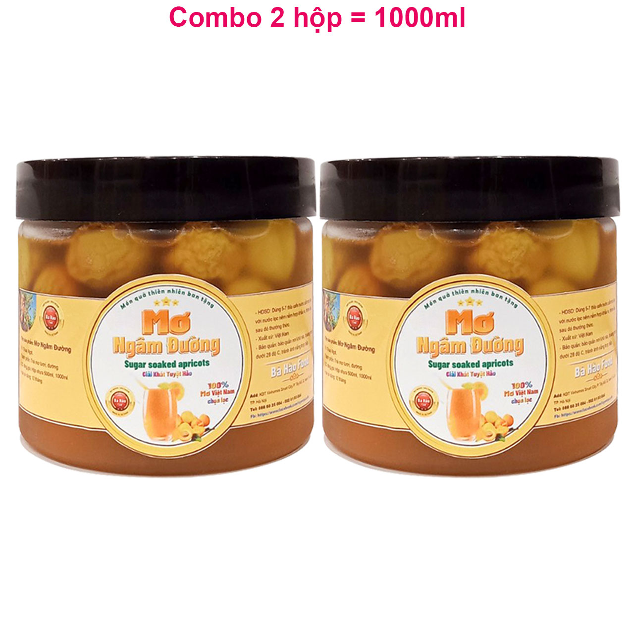 Combo 2 Hộp = 1000ml, Mơ Tươi Tây Bắc chọn lọc ngâm đường giải khát cực đã mùa hè nóng bức, mỗi hộp 500ml
