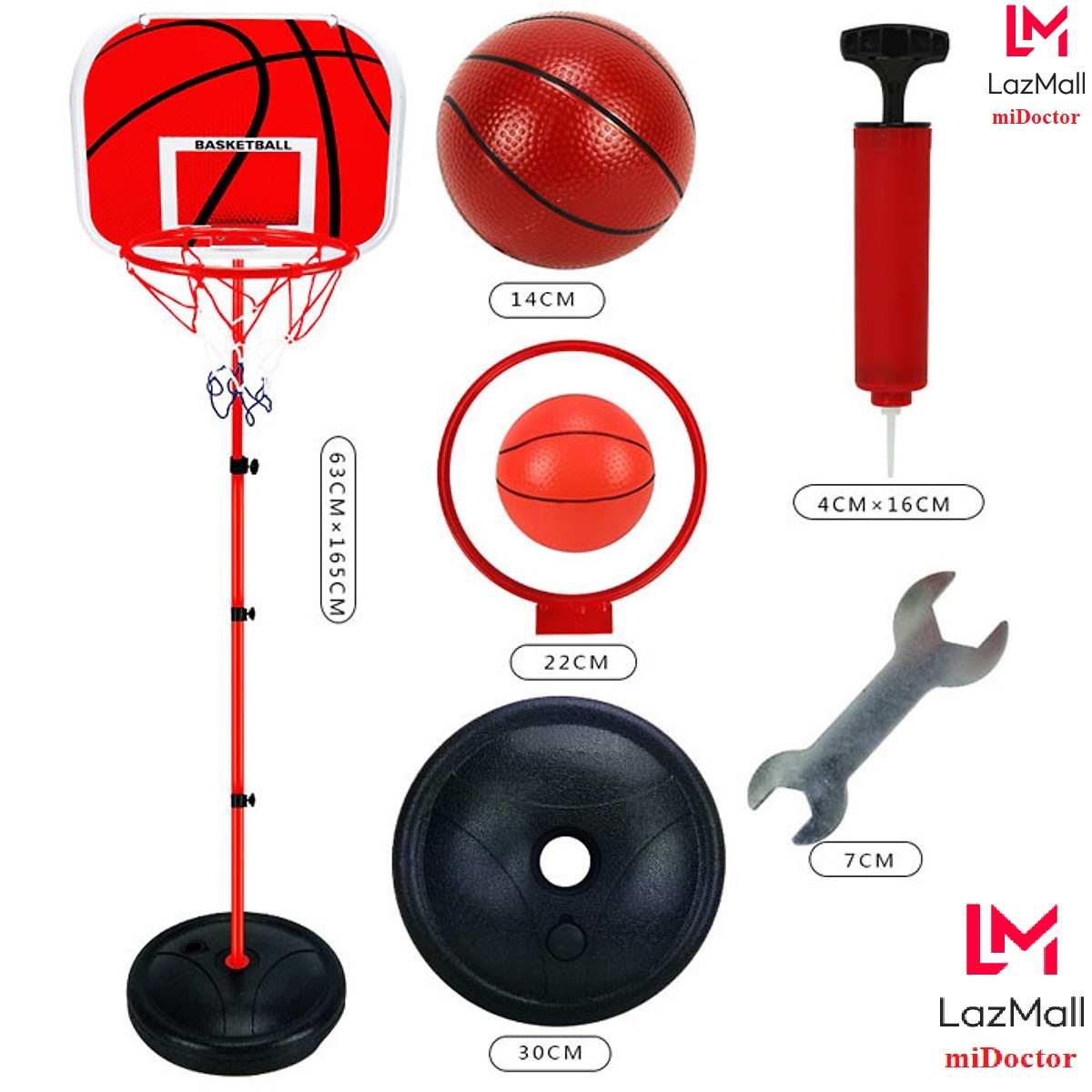Bộ đồ chơi bóng rổ cho bé thân sắt – chính hãng midoctor – bóng rổ trụ sắt cao cấp cho bé