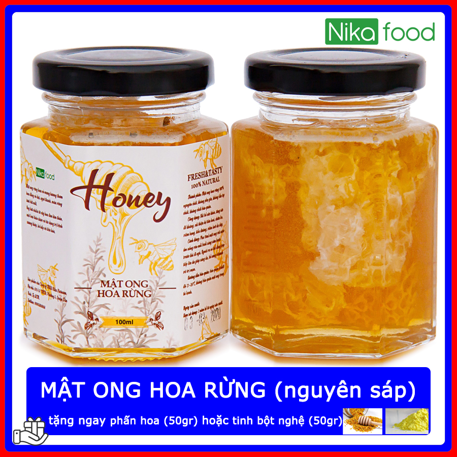 Nikafood Mật ong hoa rừng 100ml tặng phấn hoa hoặc tinh bột nghệ | mat ong rung