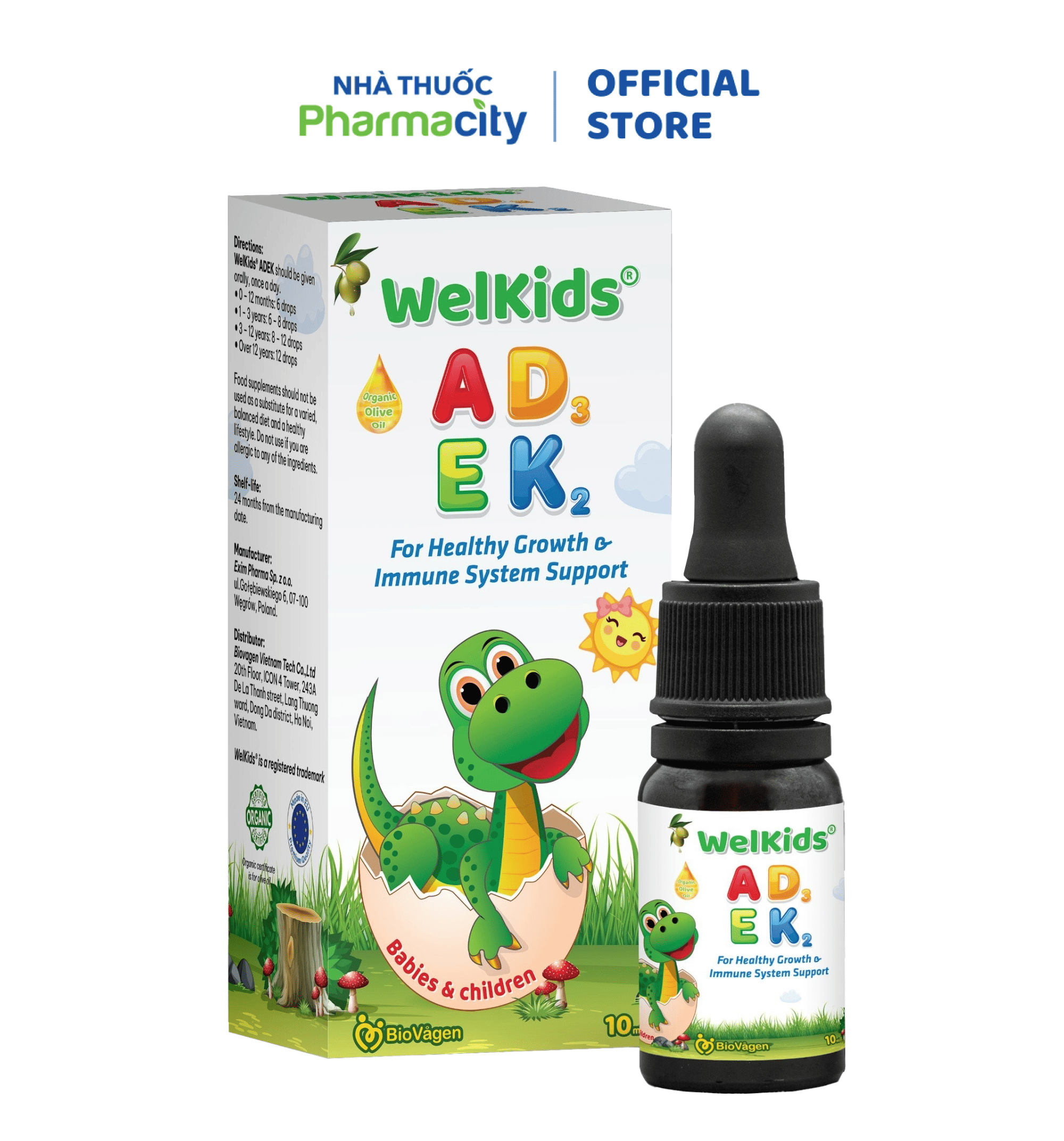 Biovagen Welkids Multivitamin ADKE bổ sung vitamin A, D3, K2, E cho trẻ (Chai 10ml)