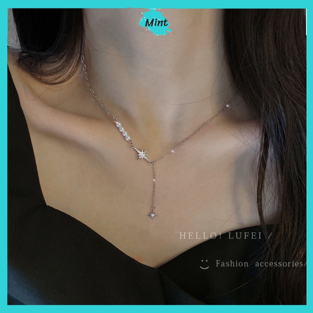 ☋№ Dây yền Nữ ❤️F❤️ Vòng Cổ ỗi Ngọc Trai Nhân Tạo Thả Bất Đối Xứng Sang Chảnh