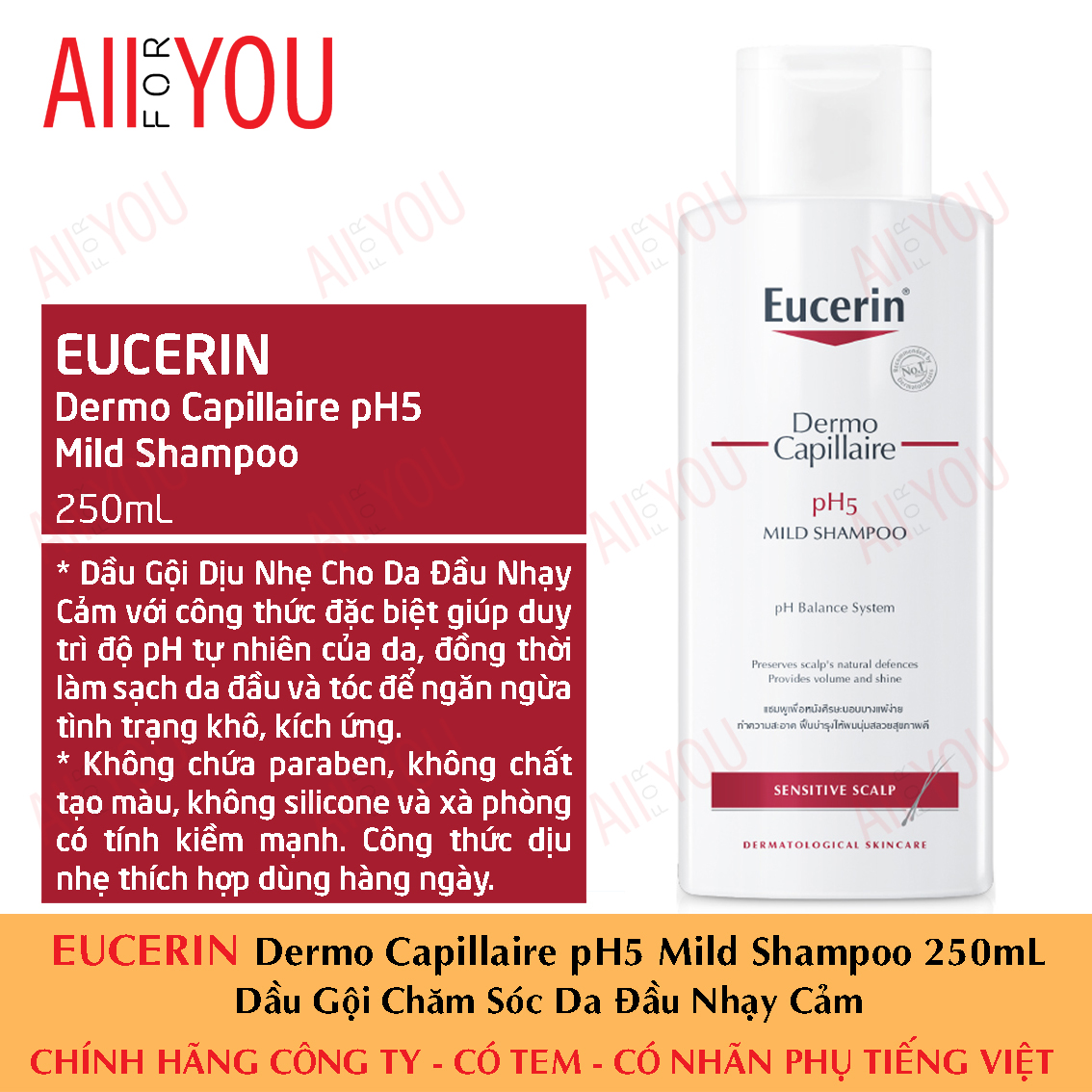 Eucerin dermo capillaire ph5 mild shampoo 250ml - dầu gội chăm sóc da đầu nhạy cảm.