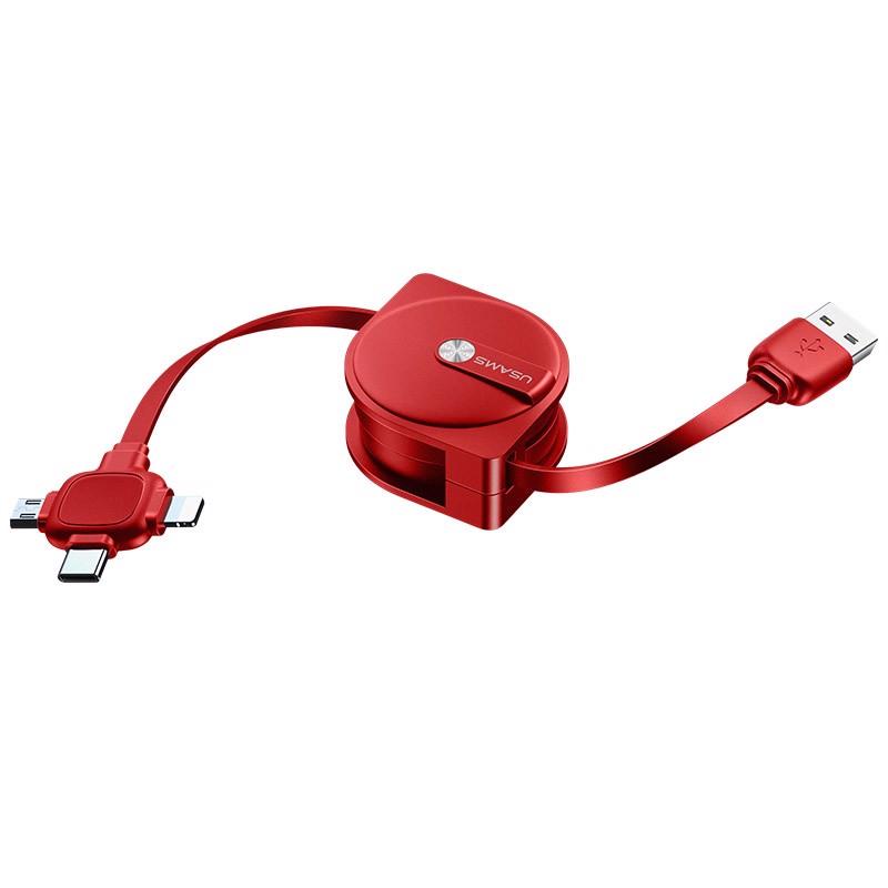 Cáp sạc dây rút 3 đầu usams us-sj263 u17 3 in 1 storage cable 1m