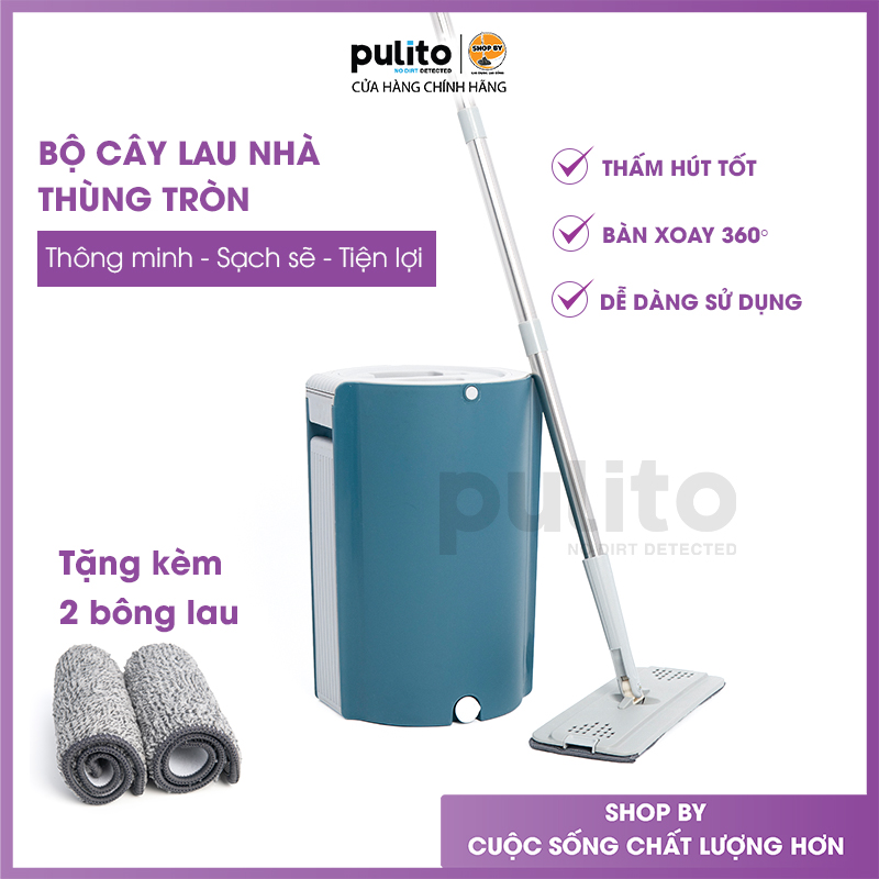 Bộ lau nhà kèm thùng tự vắt, lau một cách nhẹ nhàng mọi ngóc ngách Pulito Tặng thêm 1 bông lau thay thế LS-CKT-TT