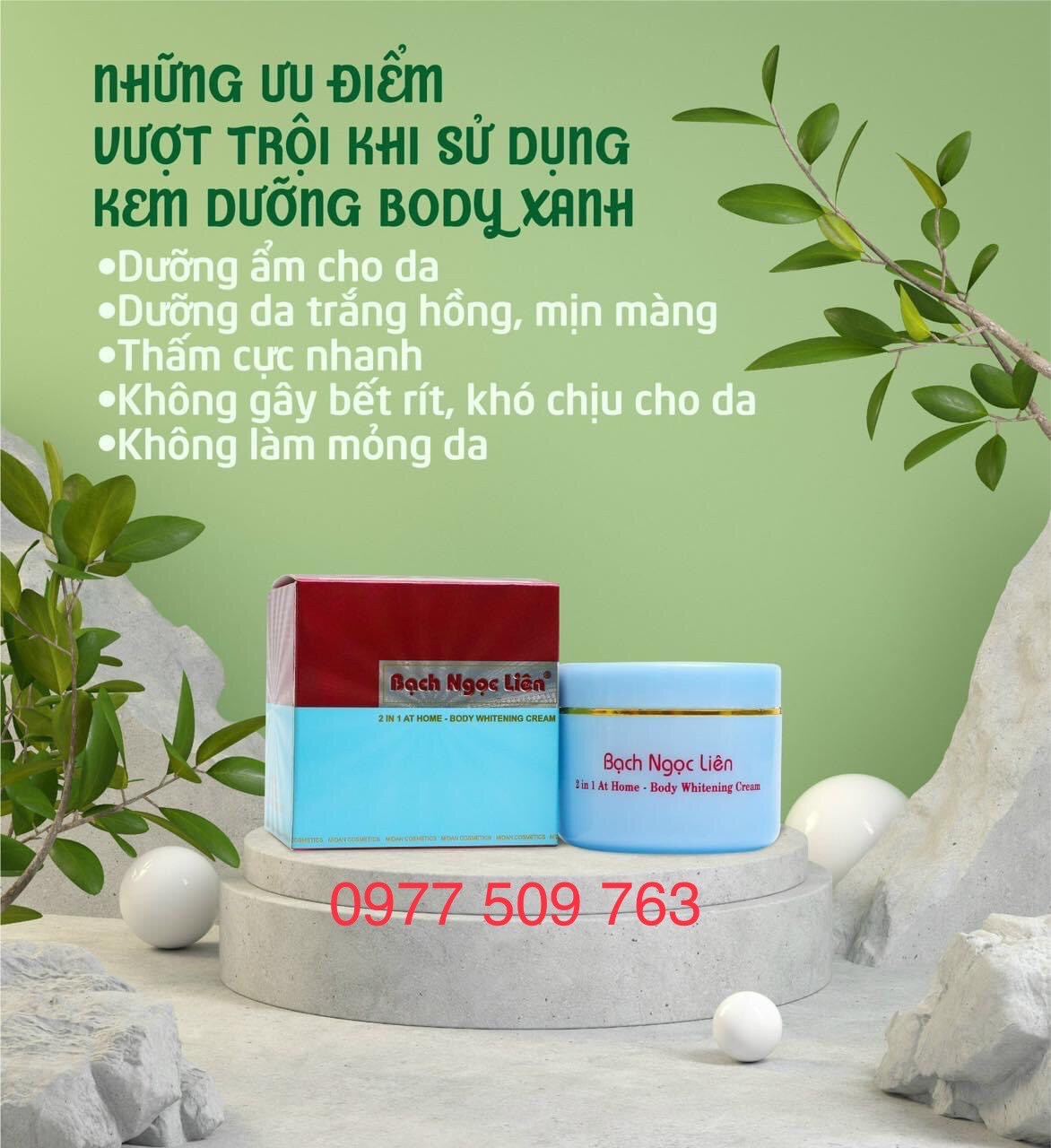 Chính hãng- Kem Bạch Ngọc Liên Dưỡng Trắng Da Body - xanh - 90gr