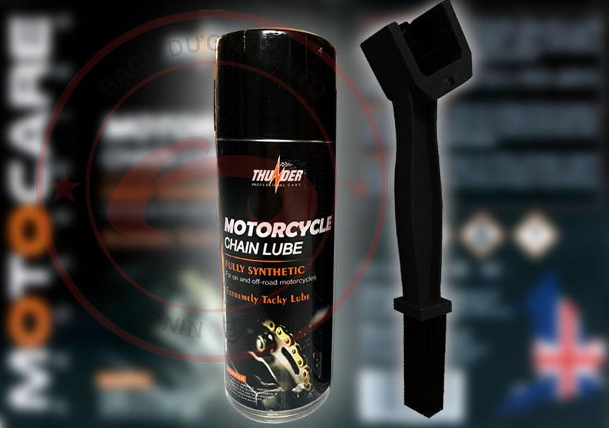 [HCM]01 Chai xịt sên bôi trơn sên bảo dưỡng sên chống văng Thunder Chain Lube Full Synthetic + Tặng kèm bàn chải chà sên đen huyền bí cao cấp