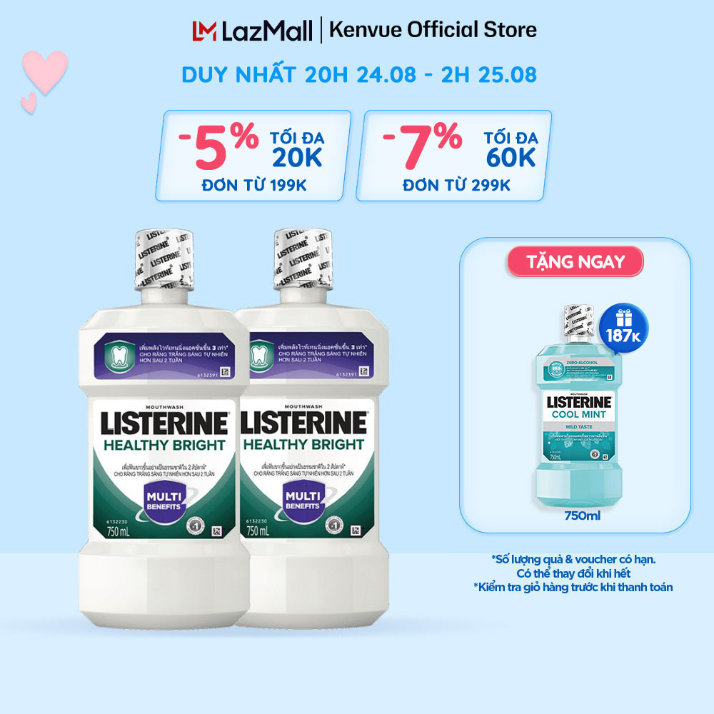 Bộ 2 Nước súc miệng làm trắng răng Listerine Healthy Bright Mouthwash 750ml/chai