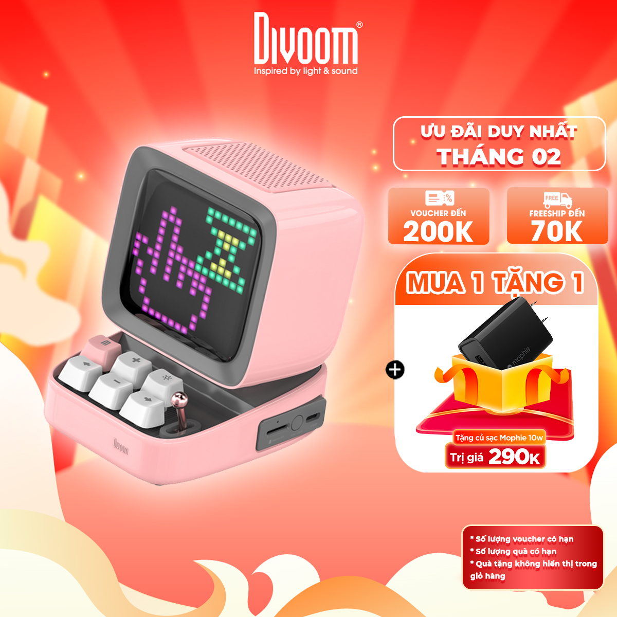 Loa thông minh Divoom Ditoo Plus 10W - Hình dáng máy tính cổ, màn hình LED 256 Full RGB, tích hợp nhiều tính năng trên app Divoom