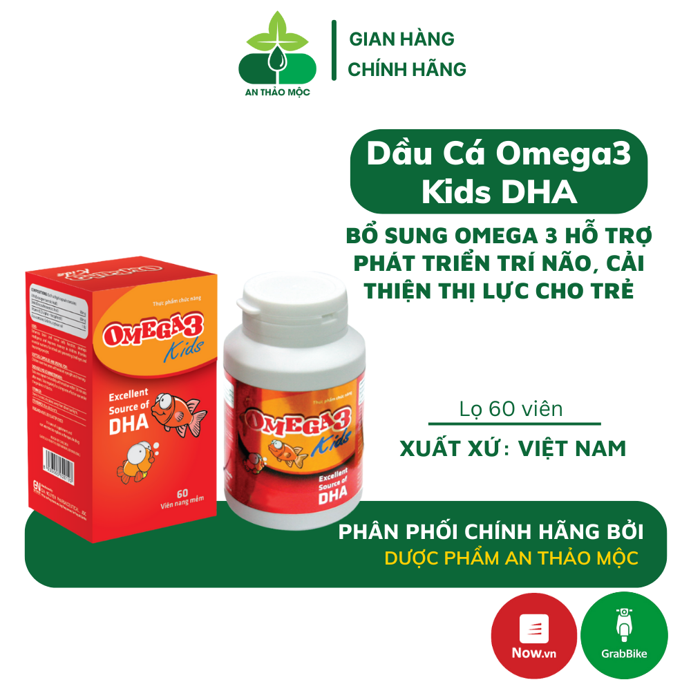 Dầu cá Omega3 Kids DHA bổ sung Omega 3 hỗ trợ phát triển trí não tăng cường thị lực cho trẻ lọ 60v