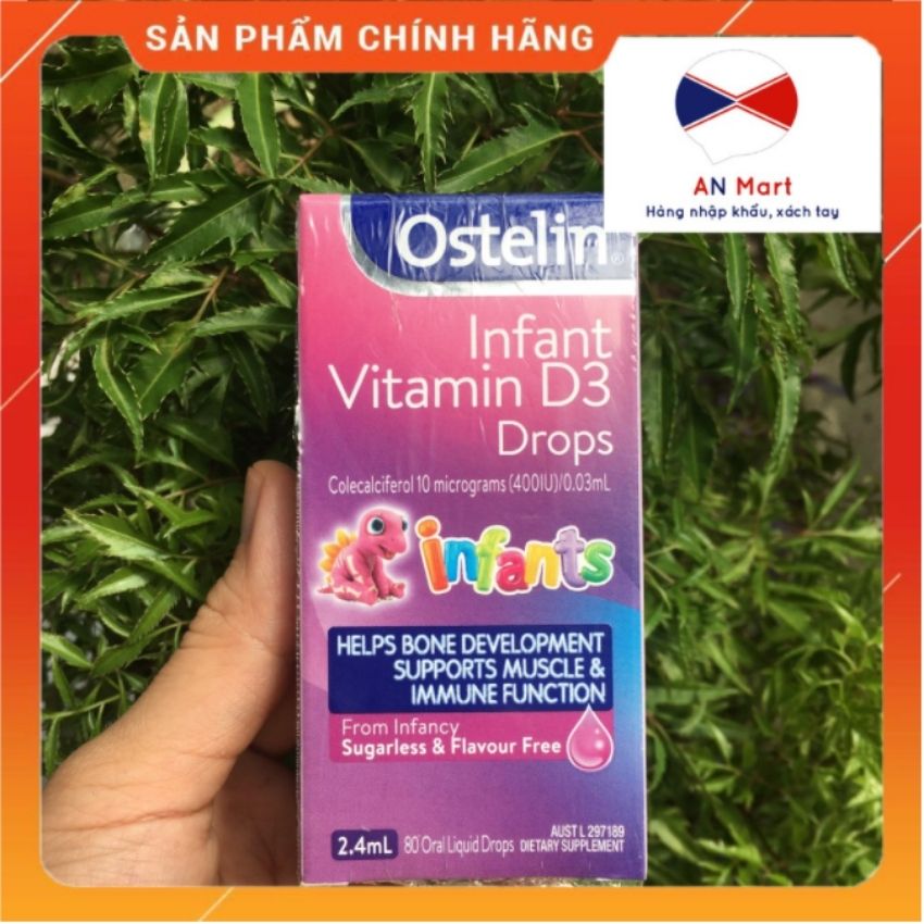 [Date Xa] Ostelin Infant vitamin D3 Drops Dạng Nhỏ Giọt 2.4ml nhập khẩu Úc dành cho trẻ từ giai đoạn sơ sinh đến dưới 12 tuổi , An Mart Hỗ Trợ Hấp Thu Canxi và bổ sung vitamin D cho bé