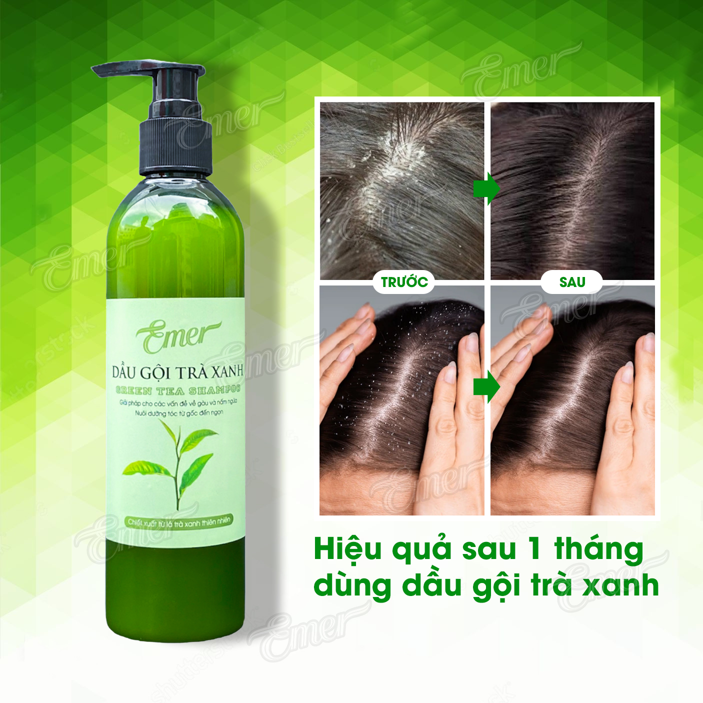 Dầu gội trà xanh sạch gàu nấm da dầu Emer Garin 300ml nuôi dưỡng tóc chắc khỏe tự nhiên