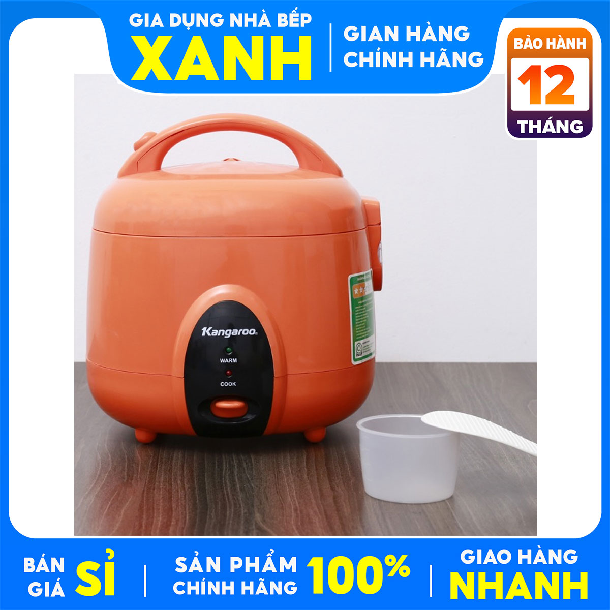 Nồi cơm điện Kangaroo 1.2 lít KG826S Hàng chính hãng sử dụng 2-4 người ăn, Lòng nồi 2 lớp, dày 2 mm, chống dính.CƠM ngon với công nghệ nấu 3D