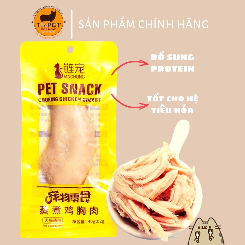 Thịt Ức Gà Tươi Hấp Cho Thú Cưng PET SNACK 40gr Giúp Bổ Sung Dinh Dưỡng và Vitamin B