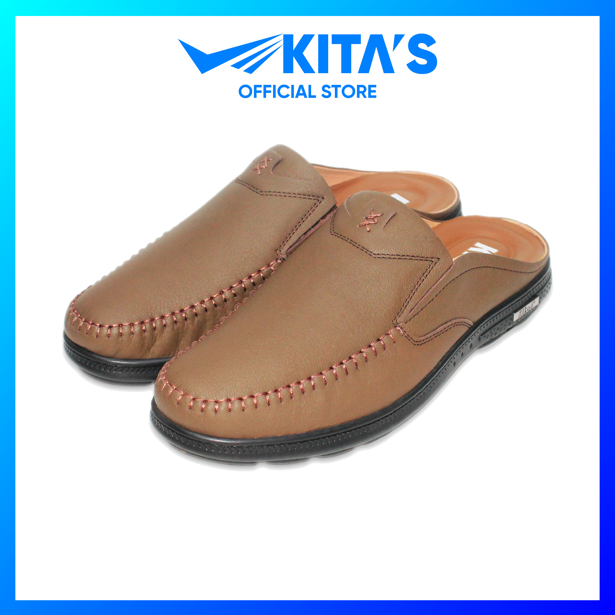 Giày sục nam kita's - da bò thật - đế cao su - may đế - bảo hành 6 tháng - 089-a19