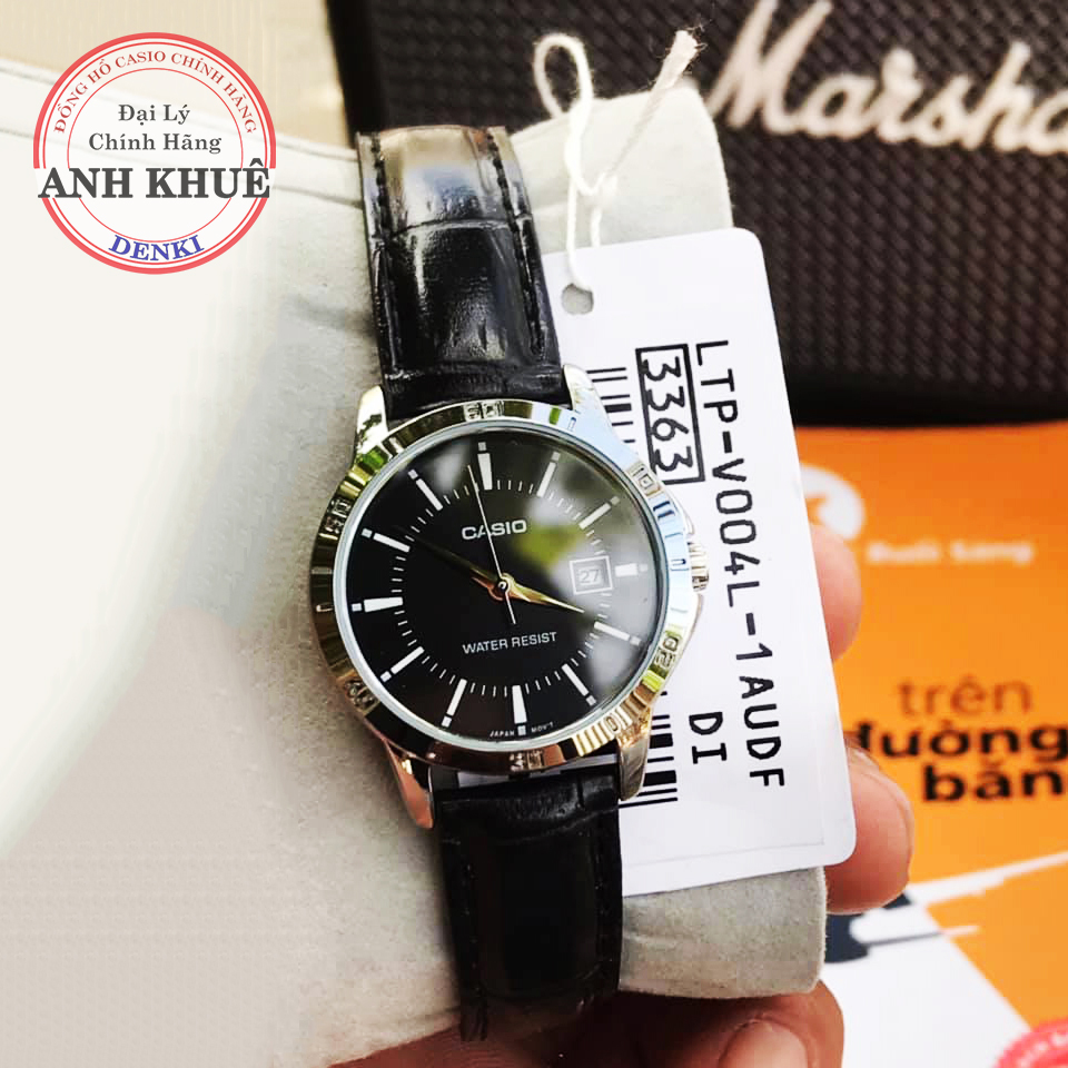 Đồng hồ nữ dây da casio chính hãng anh khuê ltp-v004l-1audf đen sang trọng