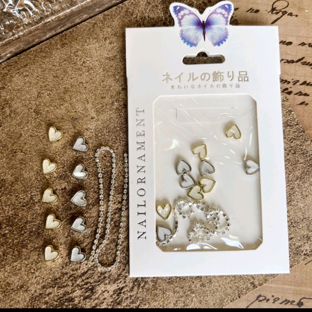 Set charm trái tim mix dây xích trang trí nail