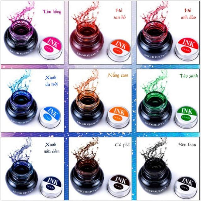 Mực viết bút máy Morejoy Bút mài thầy Ánh đẹp không phai, không nhòe nhiều màu đỏ cam/ xanh lá / xanh dương cao cấp 20ml