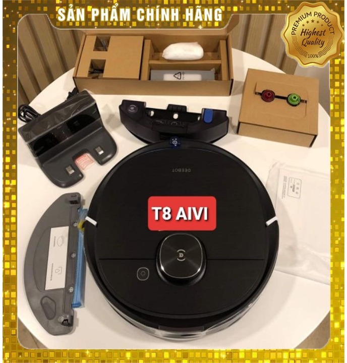 [Trả góp 0%]Robot hút bụi lau nhà  thông minh Ecovacs Deebot T8 Aivi- Hàng mới nguyên seal 100%- Tặng App Ecovacs Home- Giọng nói robot sử dụng tiếng Việt