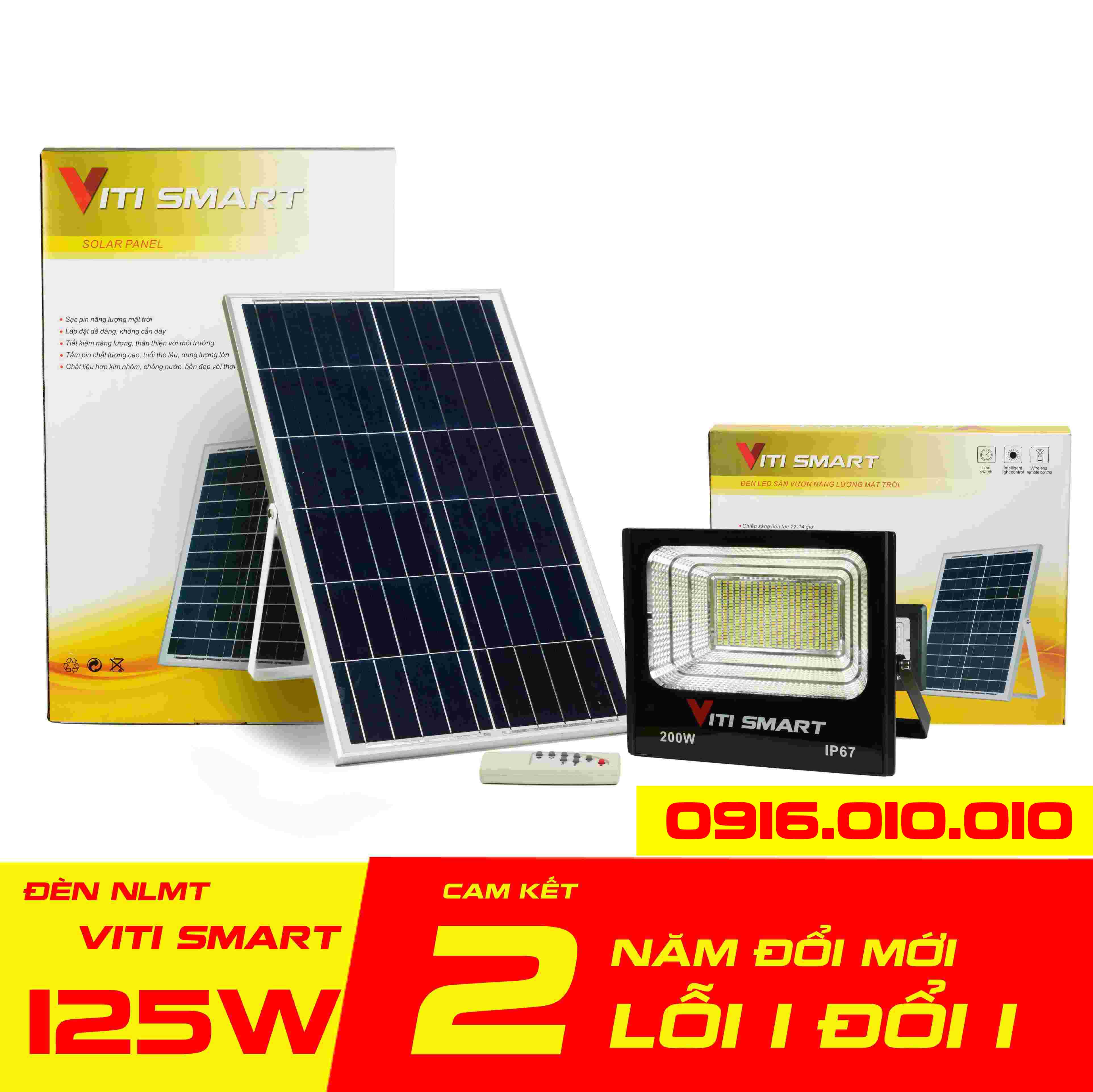 Đèn pha năng lượng mặt trời sân vườn VITI SMART 25W - 200W (Hiển thị tốc độ pin)