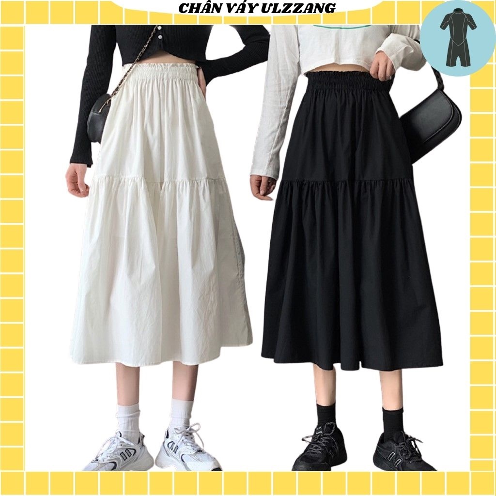 Mua Chân váy xòe 2 tầng cạp chun dáng dài màu đen trắng freesize  Đen tại  Hai Fashion